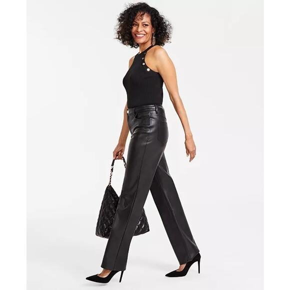 INC Women’s Faux-Leather Straight-Leg Pants Black Mob wife Matrix Vamp Size 8 - Picture 3 of 10